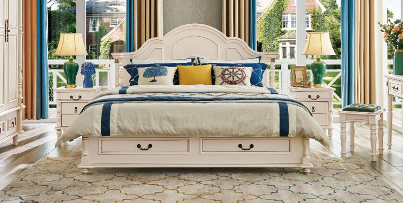 Erstaunliches Schlafzimmer-Set mit Bett und Nachttischen in Weiß