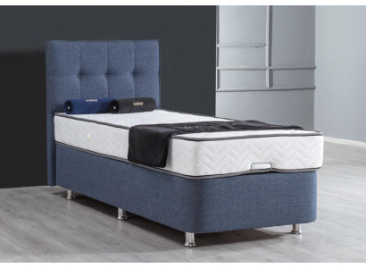 Bett Blau Einzelbett Metall Modern Betten Luxus Stoff Bett Chesterfield Neu