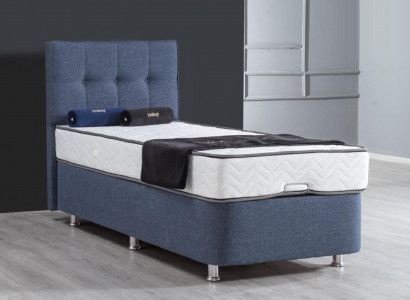 Bett Blau Einzelbett Metall Modern Betten Luxus Stoff Bett Chesterfield Neu