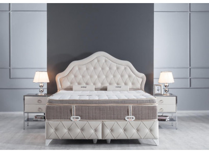 Schlafzimmer Set Weiß Bett Design Stil Modern 2x Nachttische Boxspring 3tlg. Neu