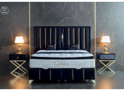 Luxus Schlafzimmer Samt Metall Bett Doppelbett 2x Nachttisch Betten Möbel 3tlg.