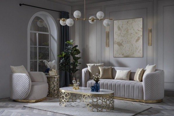 Luxus Sofa Ovale Sofagarnitur Set Polster Möbel 3+2+1 Samt Textil 3tlg.