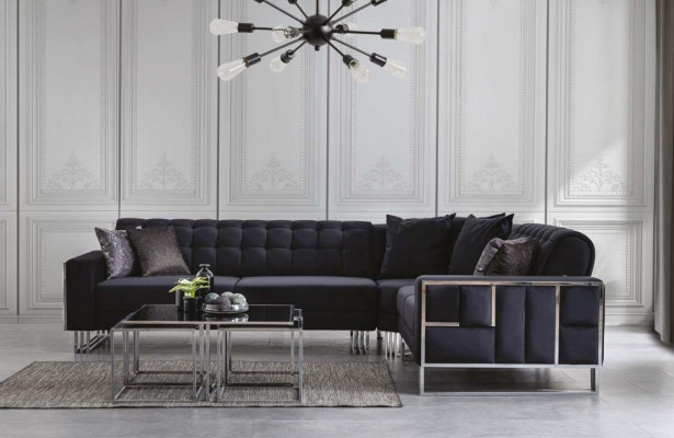 Luxus Ecksofa Textil Couchen Möbel Eckgarnitur Metall Elemente Couch Sofa