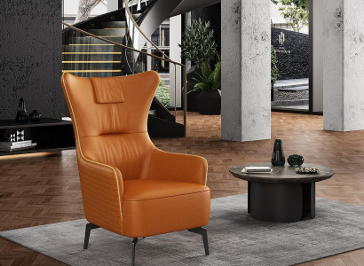 Orange Sessel Leder Sessel 76 x 80 cm Einsitzer Luxus Design Möbel