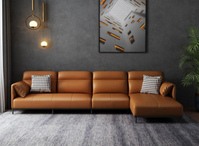 Ledersofa Couch Wohnlandschaft Garnitur Design Modern Sofa Ecksofa L-Form Orange