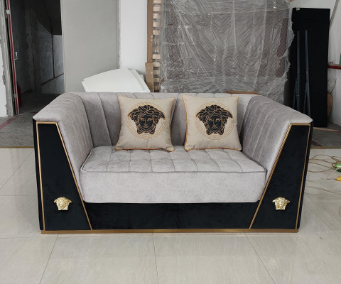 Luxus Sofa 2Sitzer Möbel Design Polster schwarz Textil Samt Sofas Couchen