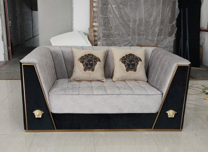 Luxus Sofa 2Sitzer Möbel Design Polster schwarz Textil Samt Sofas Couchen