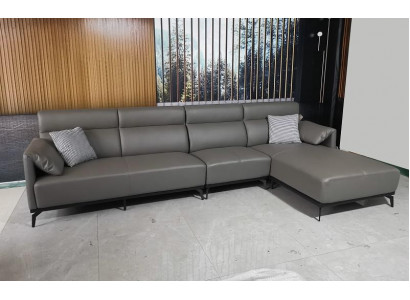 Ecksofa L-Form Wohnlandschaft Sofa Couch Polster Ecke Garnitur Graues Ledersofa