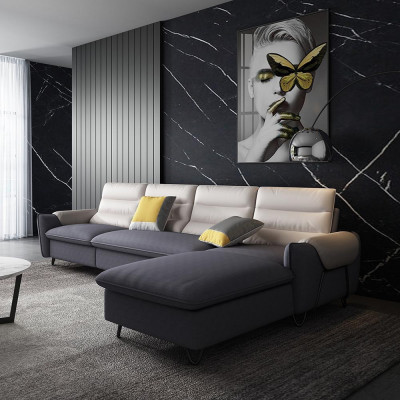 Wohnlandschaft Couch Polster Textil Stoff Leder Sitz Garnitur L-Form Eck Ecksofa