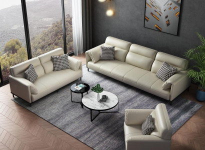 Luxuriöse Wohnzimmer Sofagarnitur 3+2+1 Set Garnitur Leder Polster Couchen Stoff