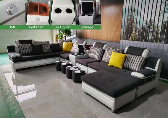 Ecksofa U-Form Wohnlandschaft Sofa Couch Polster Ecke Garnitur Stoff Sofas Neu