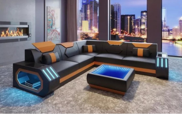 Ecksofa Lederpolster Design Wohnzimmer Eckcouch Couch Sofa L Form Wohnlandschaft