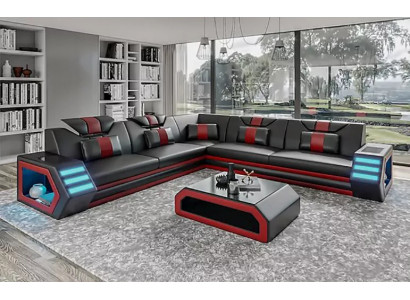 Design Wohnzimmer Eckcouch Ecksofa Möbel Lederpolster Couch Sofa L Form + Tisch