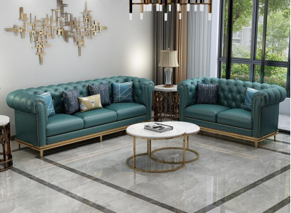 Sofagarnitur 3+2 Sitzer Ledersofa Modernes Sofa Designer Sofa Neu Chesterfield