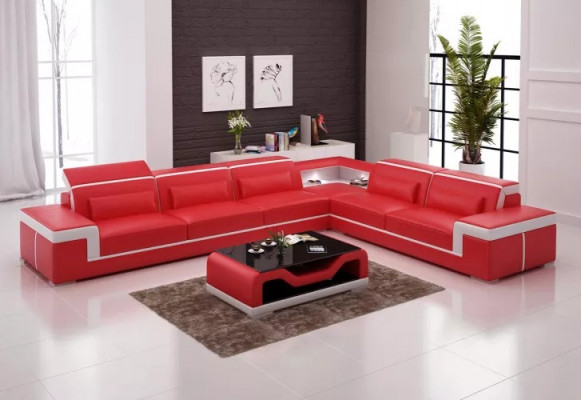 Design Wohnzimmer Ecksofa Möbel Eckcouch Lederpolster Couch Sofa L Form + Tisch