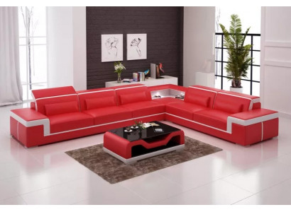Design Wohnzimmer Ecksofa Möbel Eckcouch Lederpolster Couch Sofa L Form + Tisch