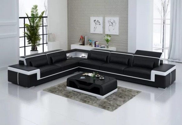 Design Wohnzimmer Ecksofa Möbel Eckcouch Lederpolster Couch Sofa L Form + Tisch