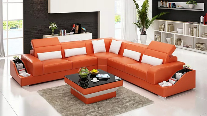 Design Möbel Ecksofa Wohnzimmer Eckcouch Lederpolster Couch Sofa