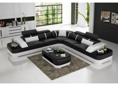 Design Möbel Eckcouch Ecksofa Wohnzimmer Lederpolster Couch Sofa