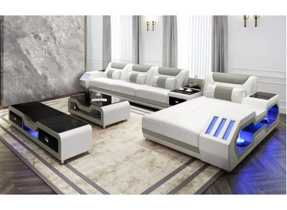 Ledersofa Led Beleuchtete Designer Eckcouch Polster Eckgarnitur Sofa 2tlg