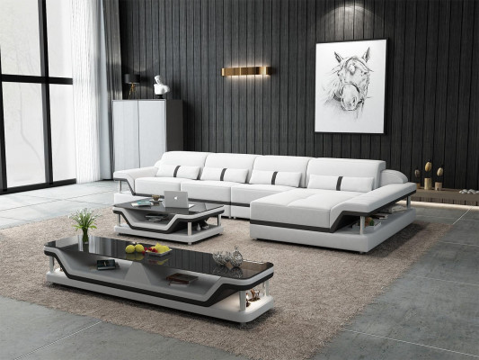 Ledersofa L-Form Couch Wohnlandschaft Ecksofa Garnitur Design Modern Sofa USB