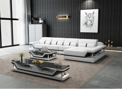 Ledersofa L-Form Couch Wohnlandschaft Ecksofa Garnitur Design Modern Sofa USB
