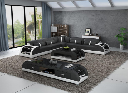 Ledersofa L-Form Couch Wohnlandschaft Ecksofa Garnitur Modern Design Sofa USB