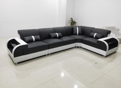 Ledersofa L-Form Couch Wohnlandschaft Ecksofa Design Garnitur Modern Sofa USB