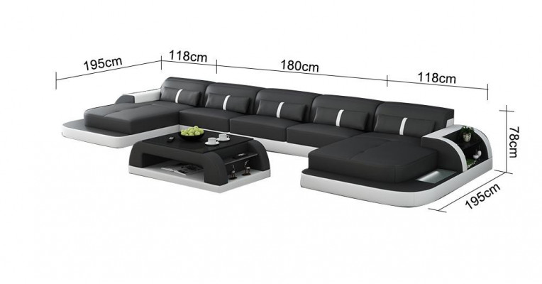 Ecksofa Ledersofa mit usb Big U Form Wohnlandschaft Sofa Couch Garnitur led neu