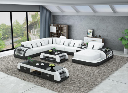 Ledersofa Design Eckgarnitur Ecksofa Luxus Wohnlandschaft led sofa couch Polster