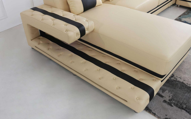 Leder Polster Sitz Design Modern Eck Garnitur Sofa Wohnlandschaft U Form USB LED