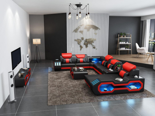 Design Big Sofa mit USB Ecksofa Couch Wohlandschaft U Form Leder Textil Ecke