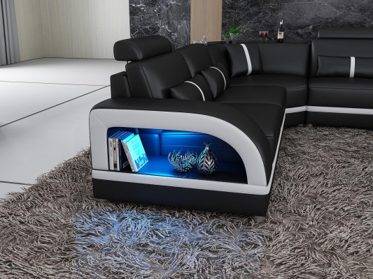 Ecksofa Schwarz mit Couchtisch 2tlg. Wohnzimmer Ledersofa Set Eckgarnitur Tisch