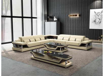 Ecksofa Schwarz mit Couchtisch 3tlg. Wohnzimmer Ledersofa Set Eckgarnitur Tisch
