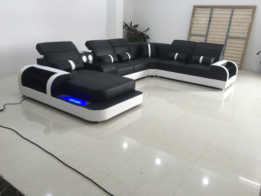 Moderne Schwarz Weiß eckgarnitur sofa polster eckcouch couch uform sofas led neu