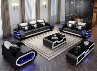 Ledersofa Couch Wohnlandschaft 321 Sitzer Garnitur Design Modern Sofa mit USB