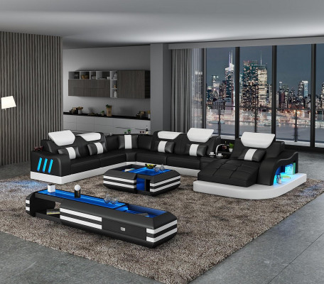 Ecksofa U-Form Couchtisch Polster Garnitur Wohnlandschaft Design Ecksofa Led