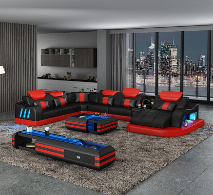 Ecksofa U-Form Couchtisch Polster Garnitur Wohnlandschaft Design Ecksofa Led