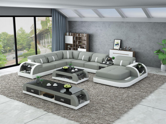 Wohnlandschaft U Form Ecksofa Couchtisch Sideboard Design Wohnlandschaft 3tlg.
