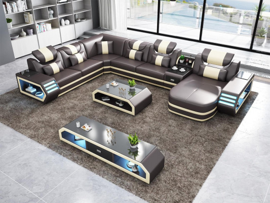 Ecksofa Polster Ecksofa U Form Sideboard Couchtisch Ledersofa Wohnlandschaft Neu