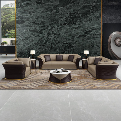 Sitzgarnitur 3+2+1 Sitzer Design Polster Sofas Leder Relax Moderne Neue Braun