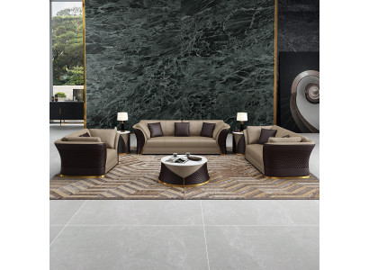 Sitzgarnitur 3+2+1 Sitzer Design Polster Sofas Leder Relax Moderne Neue Braun