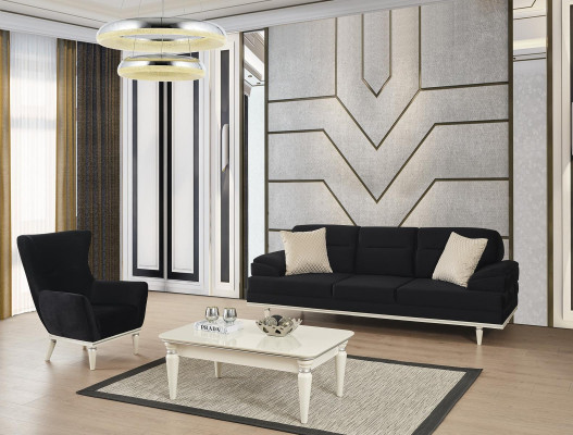 Sofa Couch Möbel 3+1 Sitz Couchtisch Sofagarnitur Couchen Sofas Möbel Schwarz