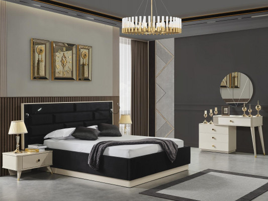 Bett 2x Nachttische Schminktisch Spiegel Luxus Schlafzimmer Set komplette Möbel