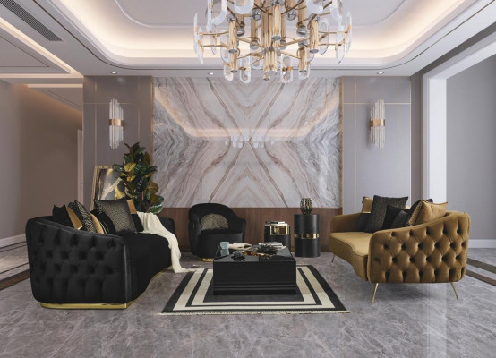 Luxus Chesterfield Sofagarnitur Couch 4+3 Sitz Couchen Textil Sofa Möbel