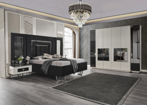 Schlafzimmer Set 2x Nachttische Kleiderschrank Komplett Zimmer Bett Möbel 4tlg