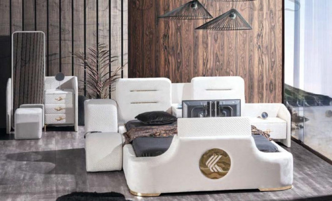 Doppel-Multifunktionsbett in weißer Farbe moderner Stil Luxus-Schlafzimmermöbel