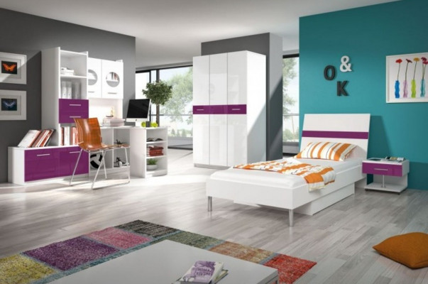 Lila Schlafzimmer Jugendzimmer Set Modern Kleiderschrank Tisch 5tlg.