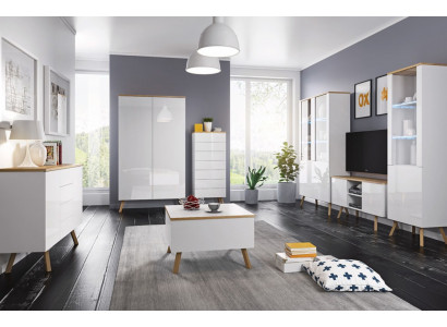 Hochglanz Wohnwand Schrankwand Wohnzimmer Deko Schrank Vitrine Sideboard