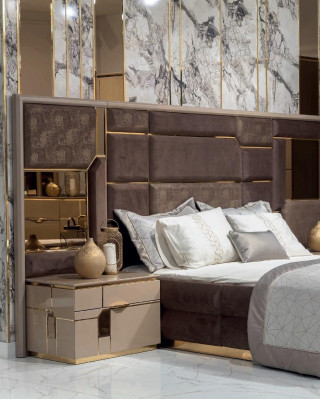 Luxus Schlafzimmer Bett Nachttisch Kleiderschrank Kommode Set 5tlg